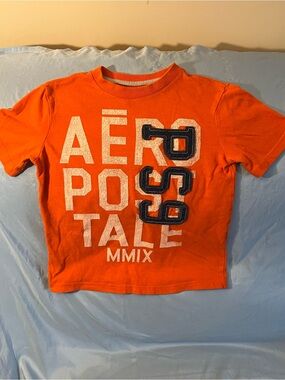 Aeropostale Boys Bright Orange Graphic Tee with Navy Applique